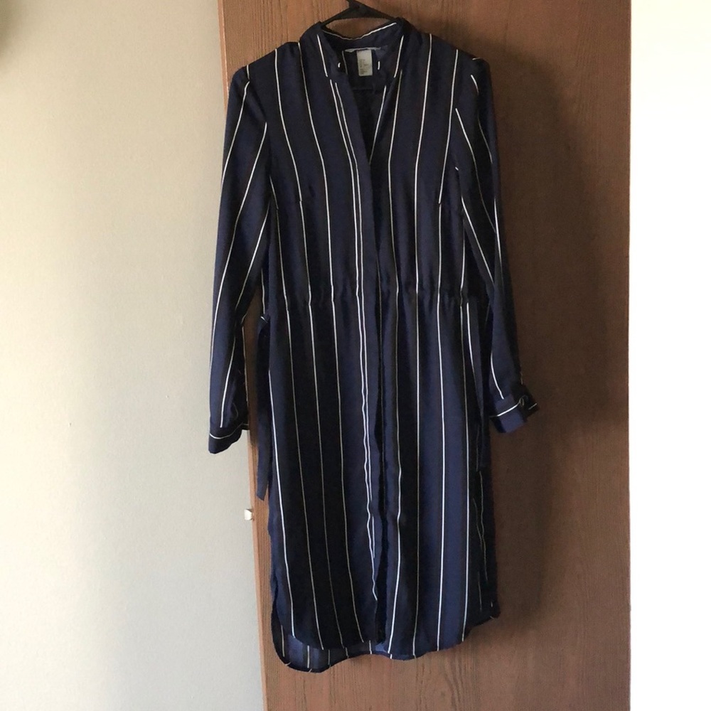 Navy, black and white stripped dress.